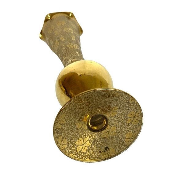 Gold Gilt Plated Etched Glass Bud Vase Floral Design Scalloped Edge Vintage - Picture 6 of 6